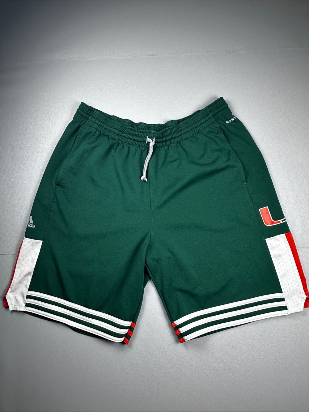 Adidas Men’s L Green Basketball Shorts ClimaLite Colorblock Athletic